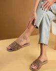 Pembe Potin Nakışlı Tek Bant Rahat Taban Kadın Moda Terlik 41-875-22 - 483054780728