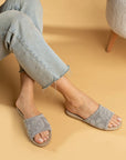 Pembe Potin Nakışlı Tek Bant Rahat Taban Kadın Moda Terlik 41-875-22 - 483054780728