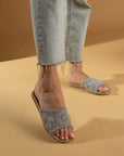 Pembe Potin Nakışlı Tek Bant Rahat Taban Kadın Moda Terlik 41-875-22 - Gri / 36 - 483054780728
