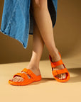 Pembe Potin Önü Açık Kaymaz Taban Çift Tokalı Eva Kadın Terlik KY24-110Z - Turuncu / 36 - 483054780728