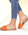Pembe Potin Örgülü Rahat Taban Moda Kadın Terlik 41-20-22 - 483054780728