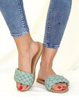 Pembe Potin Örgülü Rahat Taban Moda Kadın Terlik 41-20-22 - 483054780728
