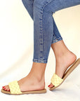 Pembe Potin Örgülü Rahat Taban Moda Kadın Terlik 41-20-22 - 483054780728