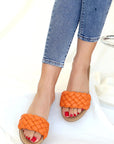 Pembe Potin Örgülü Rahat Taban Moda Kadın Terlik 41-20-22 - 483054780728