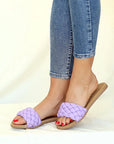 Pembe Potin Örgülü Rahat Taban Moda Kadın Terlik 41-20-22 - 483054780728