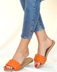 Pembe Potin Örgülü Rahat Taban Moda Kadın Terlik 41-20-22 - Turuncu / 36 - 483054780728