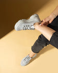 Pembe Potin Parlak Taş Detaylı Bağcıklı Triko Rahat Taban Kadın Sneakers 36-872-25 - Gri / 36 - 483054747960