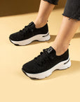 Pembe Potin Parlak Taş Detaylı Bağcıklı Triko Rahat Taban Kadın Sneakers 36-872-25 - 483054747960