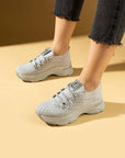Pembe Potin Parlak Taş Detaylı Bağcıklı Triko Rahat Taban Kadın Sneakers 36-872-25 - 483054747960