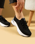 Pembe Potin Parlak Taş Detaylı Bağcıklı Triko Rahat Taban Kadın Sneakers 36-872-25 - 483054747960