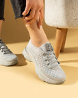 Pembe Potin Parlak Taş Detaylı Bağcıklı Triko Rahat Taban Kadın Sneakers 36-872-25 - 483054747960