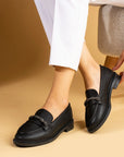 Pembe Potin Parlak Taş Detaylı Rahat Kalıp Kadın Loafer Ayakkabı 001-5004-24 - Siyah / 36 - 483054584120