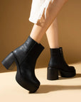 Pembe Potin Platform Topuklu Fermuarlı Rahat Kalıp Kadın Bot 59-2500-24Cilt - Siyah / 36 - 483009364280