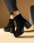 Pembe Potin Platform Topuklu Fermuarlı Rahat Kalıp Kadın Bot 59-2500-24Süet - Siyah / 36 - 483009364280
