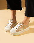 Pembe Potin Poli Anatomik Taban Yıldız Detay Bağcıklı Kadın Sneaker 59-650-24 - Vizon / 36 - 483054747960