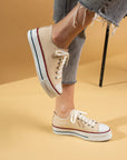 Pembe Potin Rahat Kalın Taban Keten Kadın Sneaker 10-9999-22 - 483054747960