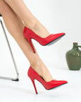 Pembe Potin Rahat Kalıp Uzun Topuklu Kadın Klasik Stiletto 017-1770-23Cilt - Kırmızı / 36 - 483054813496