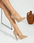 Pembe Potin Rahat Kalıp Uzun Topuklu Kadın Klasik Stiletto 017-1770-23Süet - 483054813496