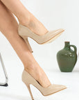 Pembe Potin Rahat Kalıp Uzun Topuklu Kadın Klasik Stiletto 017-1770-23Rugan - Ten / 36 - 483054813496