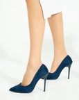 Pembe Potin Rahat Kalıp Uzun Topuklu Kadın Klasik Stiletto 017-1770-23Süet - 483054813496