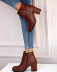 Pembe Potin Rahat Taban Fermuarlı Çift Toka Kadın Bot 025-5010-22Cİlt - Taba / 36 - 483009364280