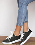 Pembe Potin Rahat Taban Kalın Bağcıklı Kadın Sneaker A320 20Yeşil Keten 483054289208