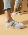 Pembe Potin Şerit Detaylı Rahat Taban Kadın Sneakers 001-1004-24BMavi - 483054747960