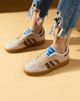 Pembe Potin Şerit Detaylı Kaymaz Taban Bağcıklı Kadın Sneakers 001-030-24Çt - Bej / 36 - 483054747960