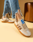 Pembe Potin Şerit Detaylı Kaymaz Taban Bağcıklı Kadın Sneakers 001-030-24Çt - 483054747960