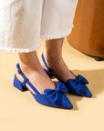 Pembe Potin Sivri Burun Fiyonk Detaylı Saten Kumaş Slingback Kadın Topuklu Ayakkabı 87-141-25Saten - 483054813496
