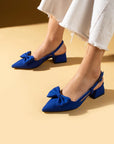 Pembe Potin Sivri Burun Fiyonk Detaylı Saten Kumaş Slingback Kadın Topuklu Ayakkabı 87-141-25Saten - 483054813496
