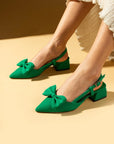 Pembe Potin Sivri Burun Fiyonk Detaylı Saten Kumaş Slingback Kadın Topuklu Ayakkabı 87-141-25Saten - 483054813496
