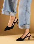Pembe Potin Sivri Burun Kadeh Topuklu Slingback Kadın Ayakkabı 71-531-25Saten - 483054813496