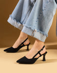 Pembe Potin Sivri Burun Kadeh Topuklu Slingback Kadın Ayakkabı 71-531-25Saten - Siyah / 36 - 483054813496
