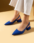 Pembe Potin Sivri Burun Saten Kumaş Slingback Kadın Topuklu Ayakkabı 87-151-25Saten - 483054813496