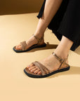 Pembe Potin Taş Detaylı 3 Bantlı Tokalı Comfort Kadın Sandalet 020-701-24 - 483054682424