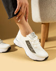 Pembe Potin Taş Detaylı Bağcıklı Triko Rahat Taban Kadın Sneakers 36-871-25 - 483054747960