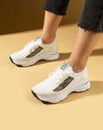 Pembe Potin Taş Detaylı Bağcıklı Triko Rahat Taban Kadın Sneakers 36-871-25 - 483054747960