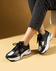 Pembe Potin Taş Detaylı Rahat Taban Bağcıklı Kadın Sneaker 36-874-25 - 483054747960