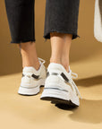 Pembe Potin Taş Detaylı Rahat Taban Bağcıklı Kadın Sneaker 36-874-25 - Beyaz / 36 - 483054747960