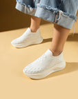 Pembe Potin Taş Detaylı Triko Kalın Taban Kadın Sneaker 59-88-25 - 483054747960