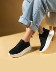 Pembe Potin Taş Detaylı Triko Kalın Taban Kadın Sneaker 59-88-25 - Siyah / 36 - 483054747960