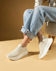 Pembe Potin Taş Detaylı Triko Kalın Taban Kadın Sneaker 59-88-25 - Bej / 36 - 483054747960