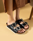 Pembe Potin Taş Tokalı Mantar Taban Comfort Kadın Terlik 011-108-24 - 483054780728