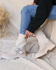Pembe Potin Taşlı Kalın Taban Kadın Bot 018-897-21 - Nut / 36 - 483009364280