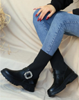 Pembe Potin Taşlı Kalın Taban Kadın Bot 018-897-21 - Siyah / 36 - 483009364280
