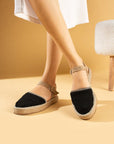 Pembe Potin Tokalı Hasır Desenli Comfort Taban Triko Kadın Sandalet 67-102-24 - Siyah / 36 - 483054682424