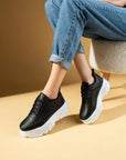 Pembe Potin Yüksek Taban Bağcıklı Kadın Sneaker 54-0142-24Byaz - 483054747960