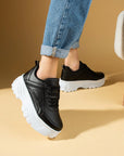 Pembe Potin Yüksek Taban Bağcıklı Kadın Sneaker 54-0142-24Byaz - 483054747960