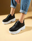 Pembe Potin Yüksek Taban Bağcıklı Kadın Sneaker 54-0142-24Byaz - Siyah / 36 - 483054747960